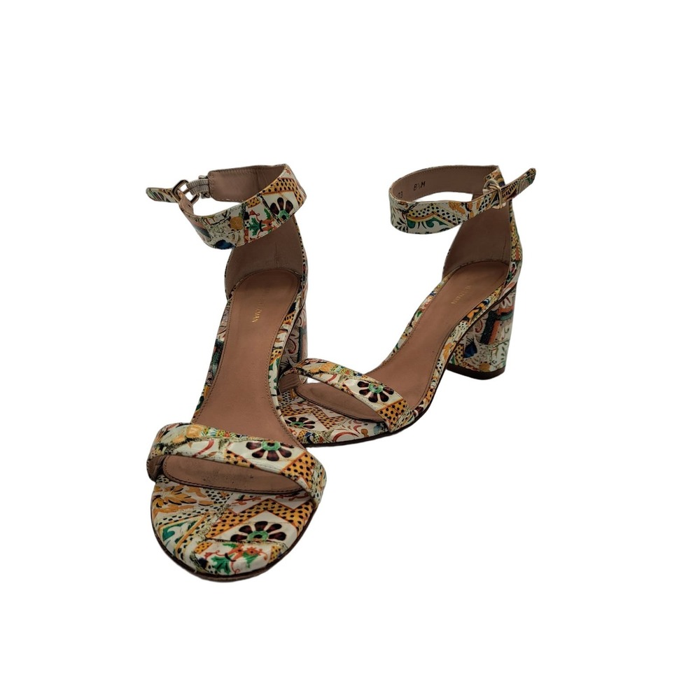 Stuart Weitzman Block Heel Sandals Women's Size 8.5M Mosaic Nearlynude